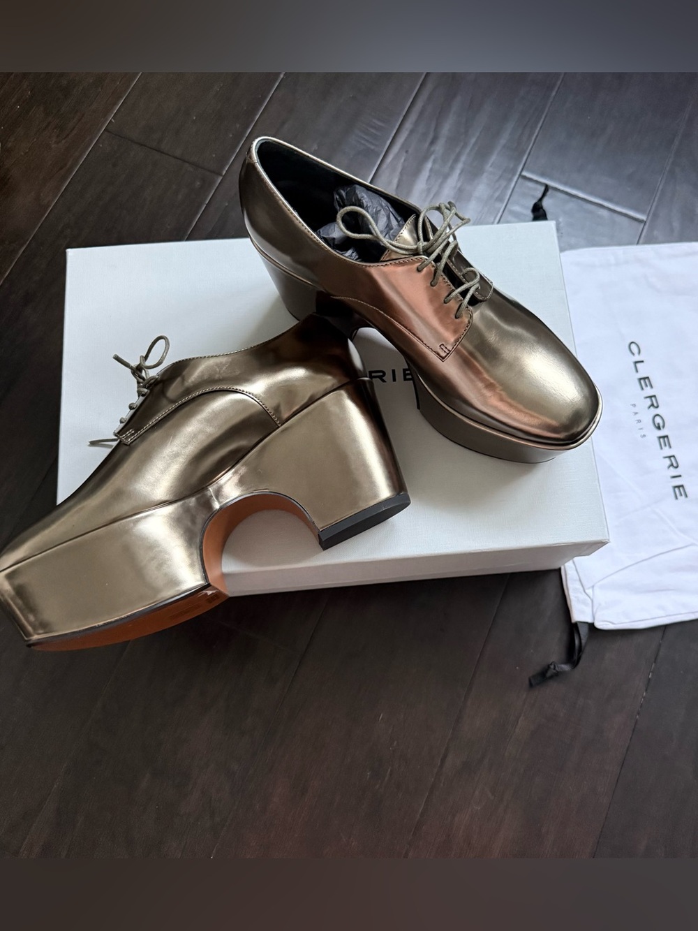 Robert Clergerie Metallic Bronze Platform Oxford
